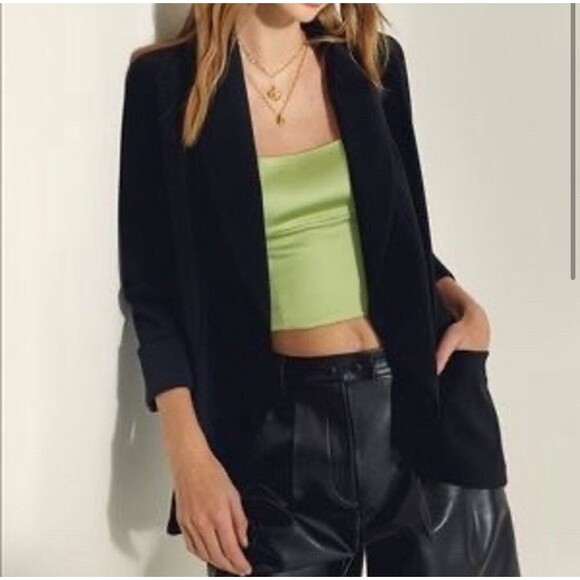 Aritzia Wilfred Chevalier Blazer Jacket Women M Black Drape Open Front Chic Work - Picture 1 of 13